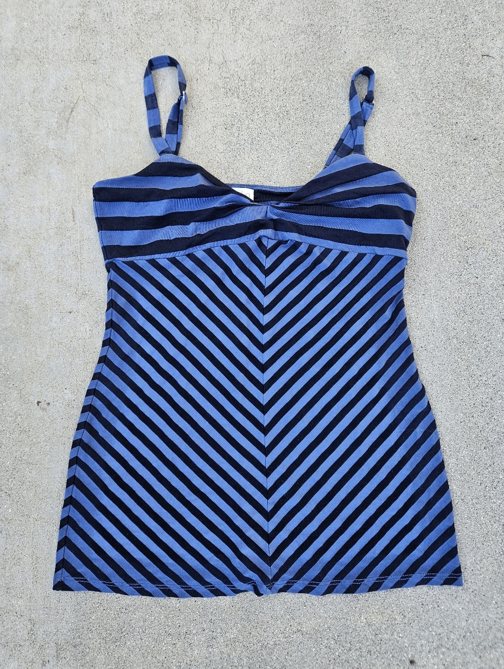Ella Moss Striped Blue/Black Tank Adjustable Like New Small